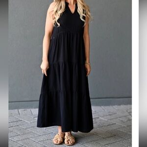 Nursing Queen Black Tiered Gauze Maxi Dress